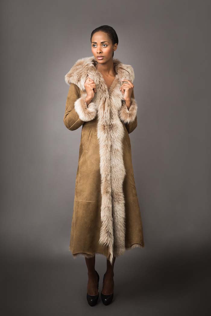 Full Length Hood Shearling Coat